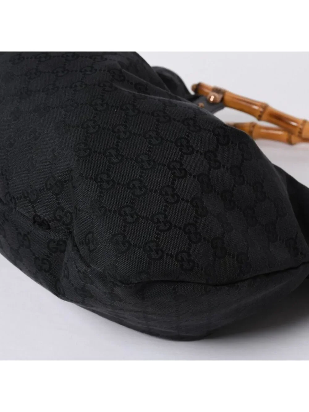 Gucci Bamboo Hand Bag Leather GG Canvas Black Brown